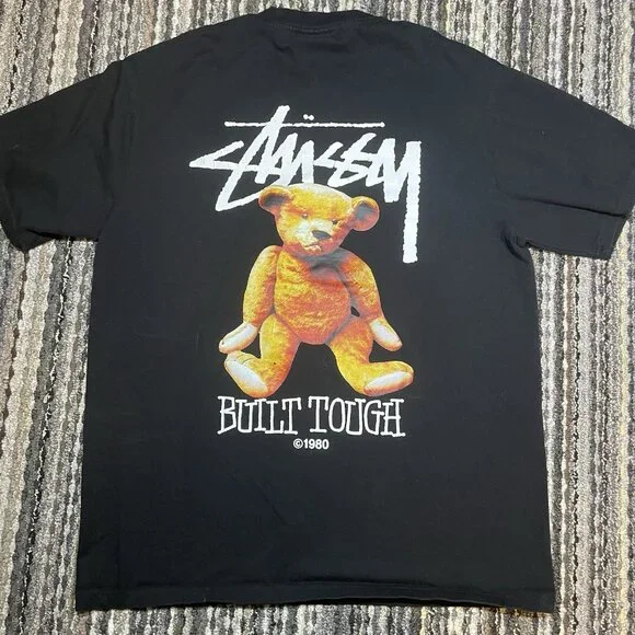 Stussy Built Tough Teddy Bear Graphics T-shirt Black Mens Size M Tee Streetwear - Picture 4 of 7